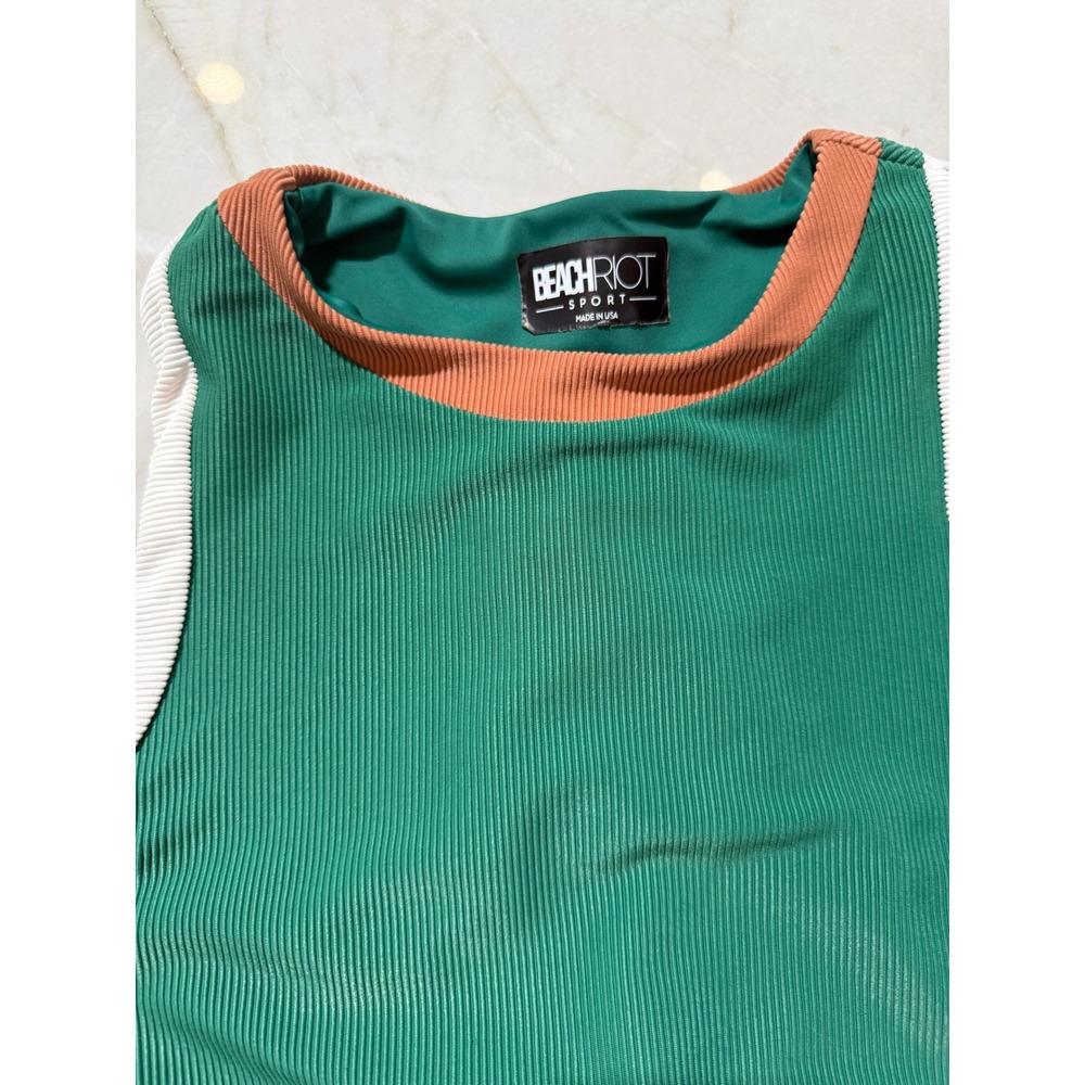 Beach Riot Sport Ribbed Crop Top Green Tan Colorblock Racerback Tank Small - Picture 4 of 7